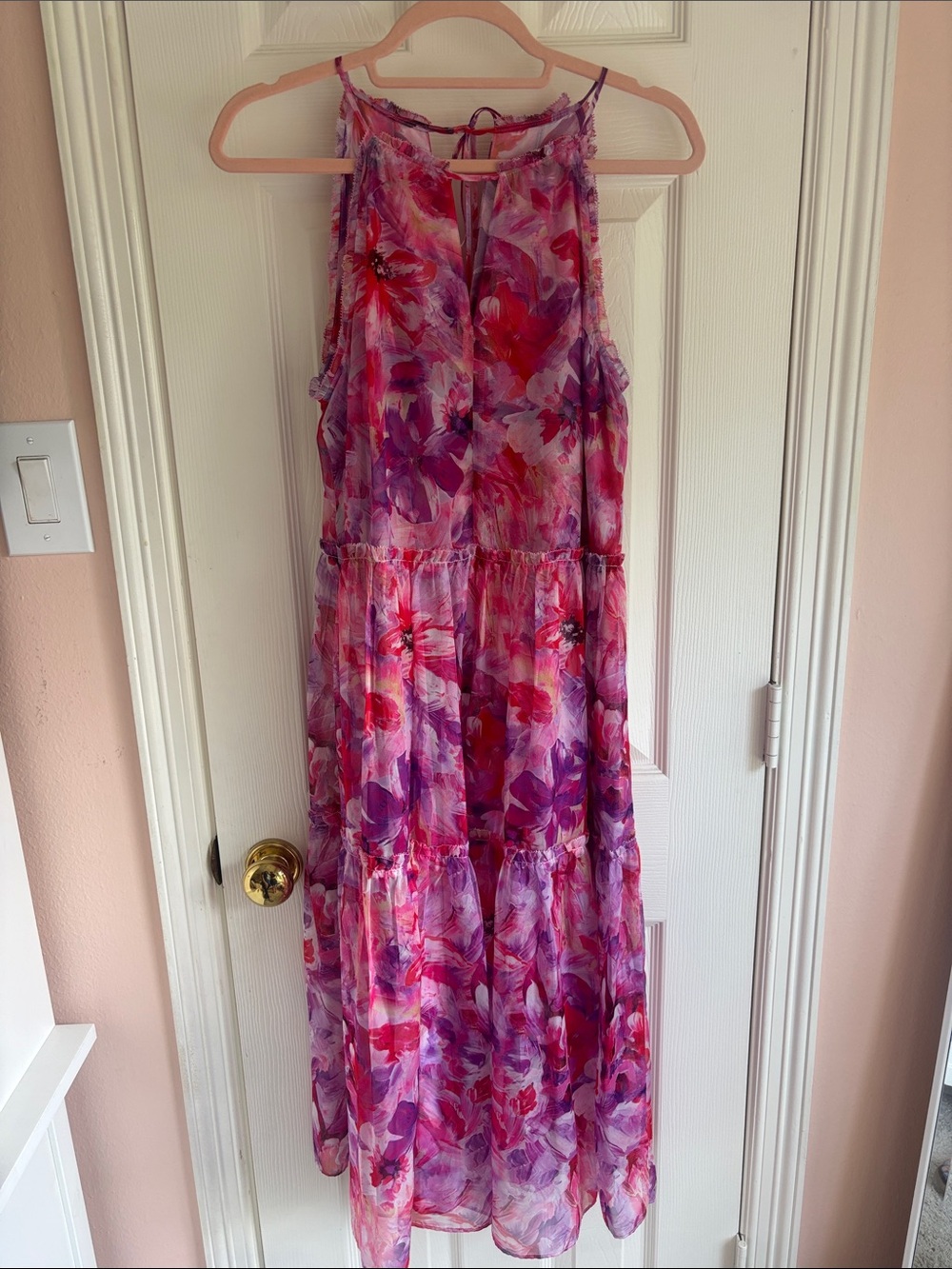 Marchesa Notte Pink and Purple Floral Maxi Dress Size 6